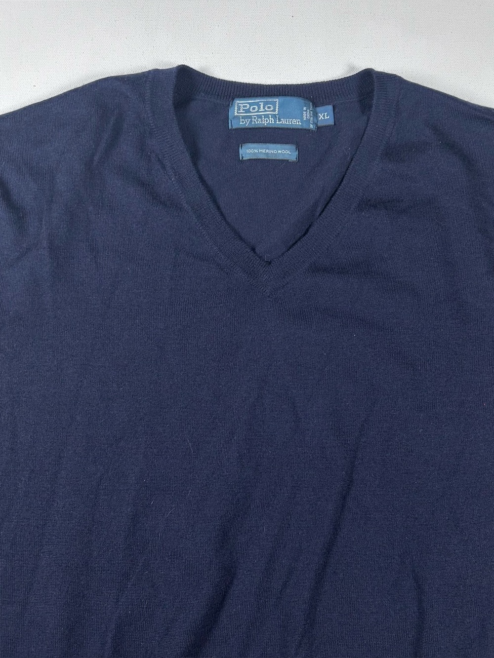 Polo Ralph Lauren Sweater Mens XL V-Neck 100% Merino Wool Italian Yarn Blue Pony